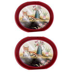 2 Vintage 1995 Campbell’s Soup 13” Cat Serving Tray Tin Metal  Platter x 2 Mint